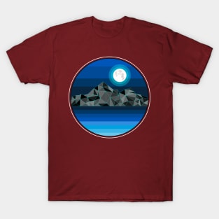 Synthwave Inspired Lakeside Mountain Moon T-Shirt